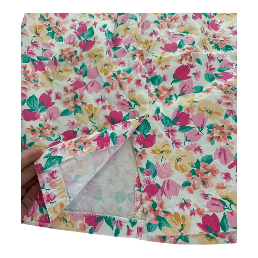 Vintage Hunt Club high waisted pleated floral, pockets, white, pink skirt size 8